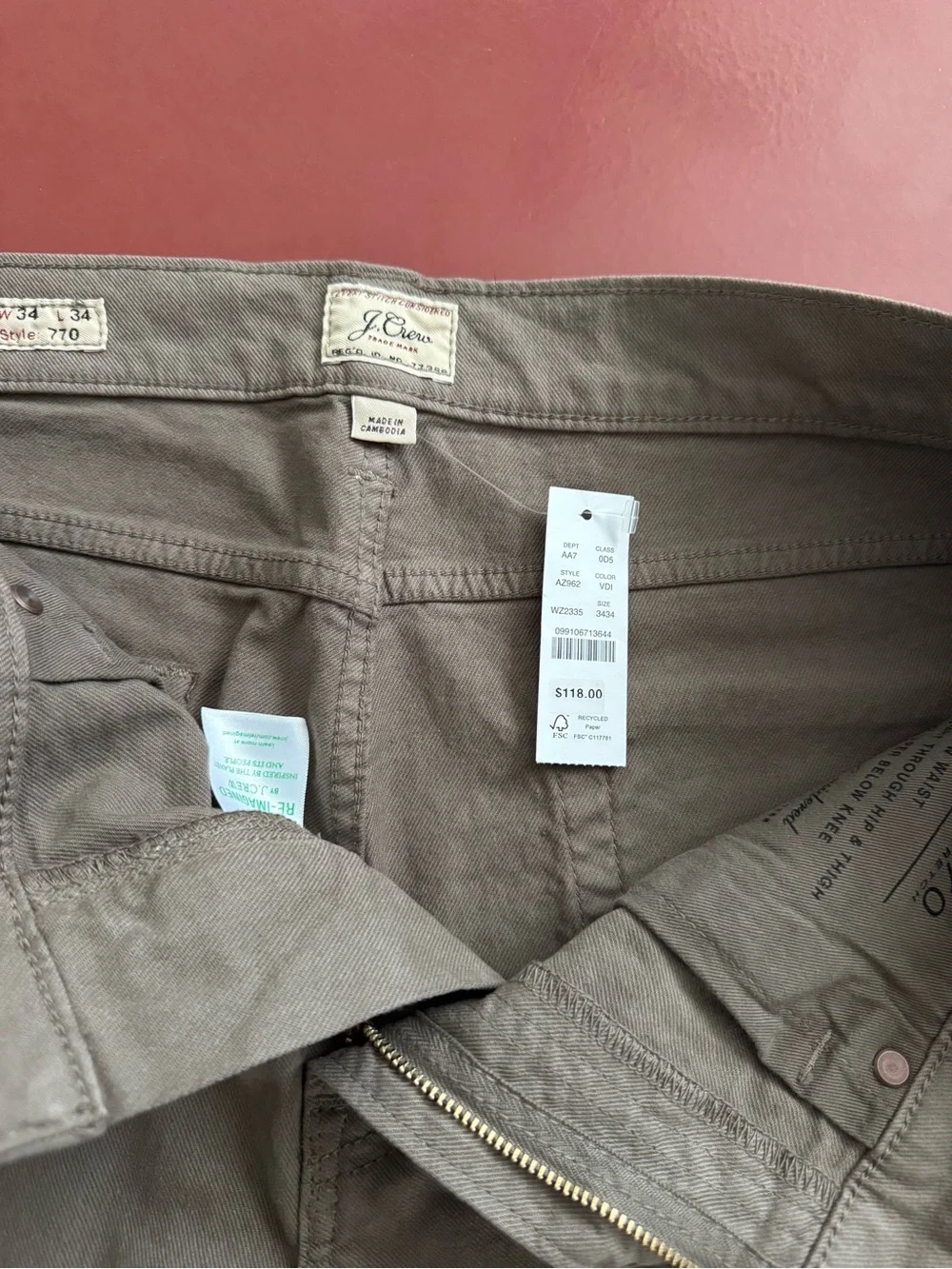 J. Crew Bergen 5-pocket pants NWT